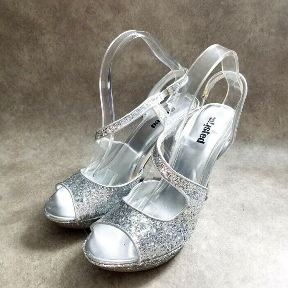 Unlisted Womens Super Hour  Size 10 Silver  Peep Toe Slingback 5.5" Heels - Picture 3 of 8